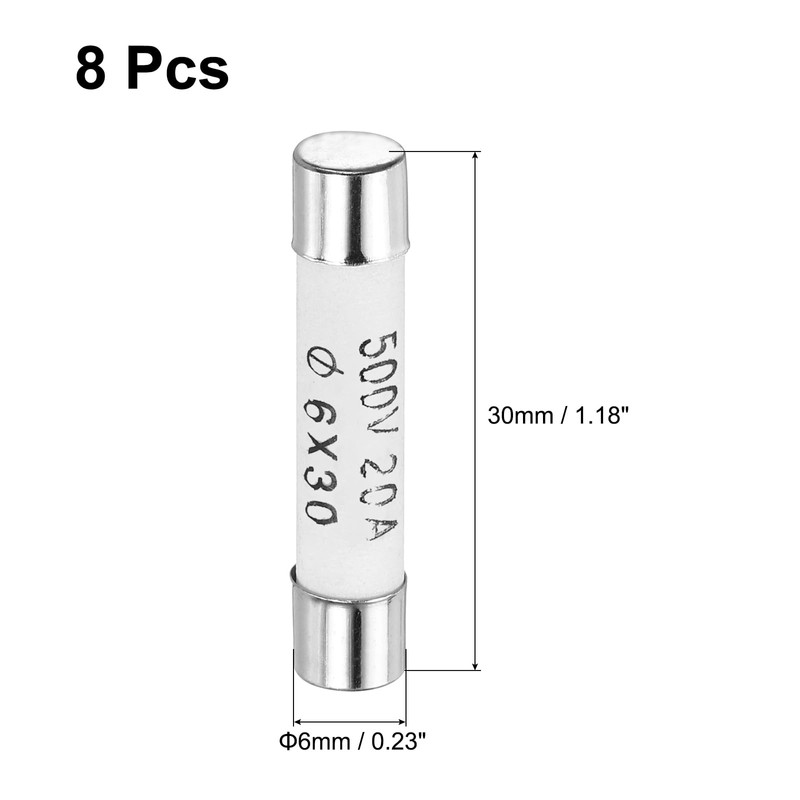 uxcell 8pcs Ceramic Cartridge Fuses 20A 500V 6x30mm Ceramic Fuses