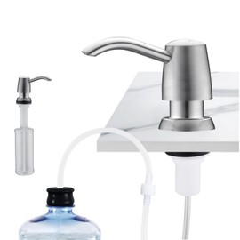 Avola Built in Kitchen Sink Soap Dispenser or Lotion Dispenser for Kitchen Sink, Brushed Nickel ABS Pump Head with PET Bottle and 47" Under Counter Soap Dispenser Tube Kit,Fit Most Soap Containers