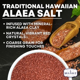 Alaea Coarse Crystal Red Hawaiian Salt to Add Color to Any Dish and Natural Finishing use, Red Salt Made with Alaea Clay, 14 oz Bag
