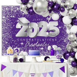 Mocsicka Class of 2025 Backdrop Purple and Sliver Glitter Congrats Grad Party Photo Backdrops Graduation Party Photography Studio Background (10x8ft)