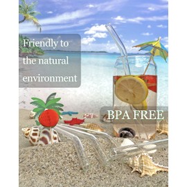 NAFENDER Glass Straws 12-Pack Reusable Drinking Straws 4 Bent Straws & 4 Straight Straws & 2 Wider Smoothie Straws with 2 Cleaning Brushes