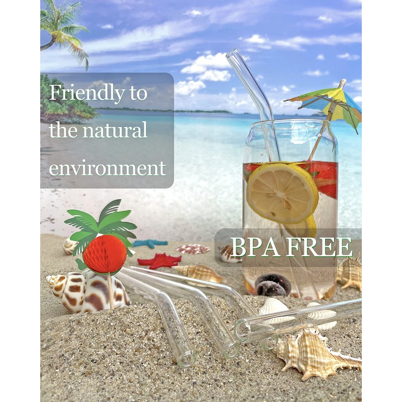 NAFENDER Glass Straws 12-Pack Reusable Drinking Straws 4 Bent Straws