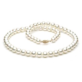 Unique Pearl 14K Yellow Gold 6.5-7mm White Freshwater Cultured Pearl Necklace in AAA Quality, 18 Inches