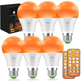 Wivety Sleep Light Bulbs Amber 1600K with Remote Control, Blue Light Blocking A19, 9W for Sleep Therapy, Baby Nursery, Bedroom (6 Pack)