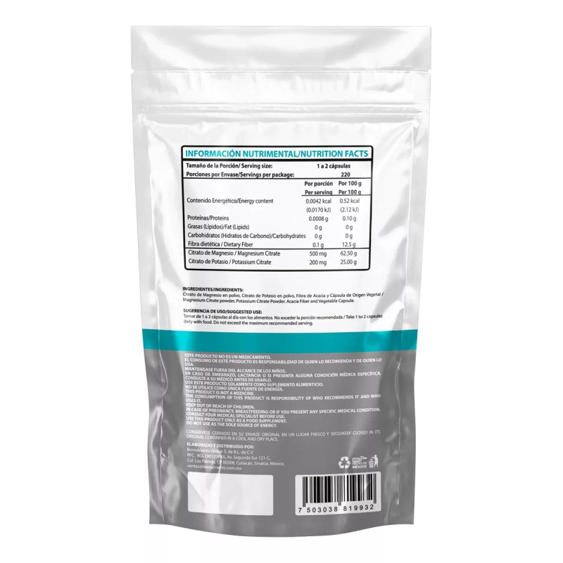 Wellthy Citrato De Magnesio Y Citrato De Potasio 220caps