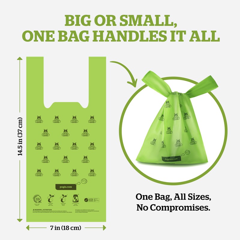 Pogi's Compostable Poop Bags with Easy-Tie Handles – Leak-Proof, Extra-Large,