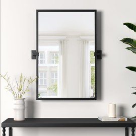 NXHOME 24" x 36" Black Bathroom Pivot Mirror for Wall, Adjustable Farmhouse Vanity Mirror Metal Framed Rectangluar Wall Mirror