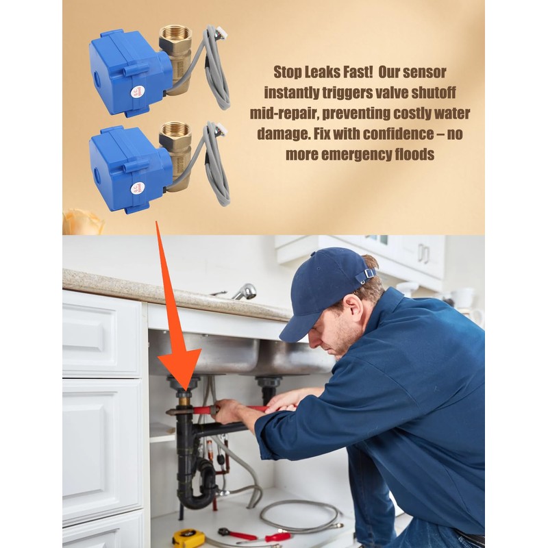Water Leak Shut Off Valve System for 1/2 Inch Pipes,