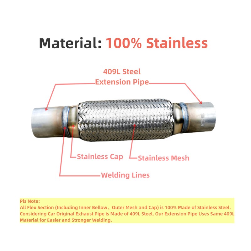 SUISFLXGRO Exhaust Flex Pipe 2"X8"/12" Universal Type 100% Stainless Steel