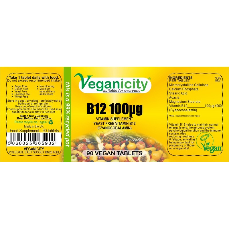 Veganicity Vitamin B12 100µg : Vitamin B12 Supplement : 90
