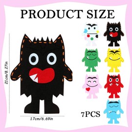 Colour Monster Plush Toys, 7PCS Felt Hand Puppets for Kids Age 3-8, Emotional Learning Educational Toys, Classroom and Party Activities, 17x21cm Puppet Set