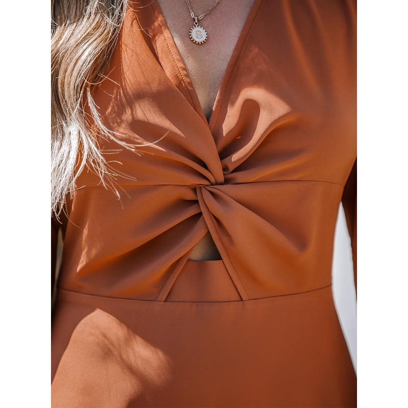 CUPSHE Women's Front Twist Keyhole Fall Dresses V Neck Long