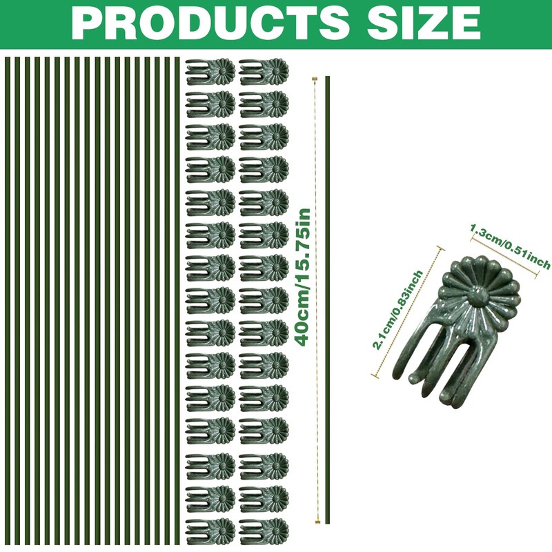 50Pcs Plant Stake Clip Set Green, Plant Sticks Supplies Support