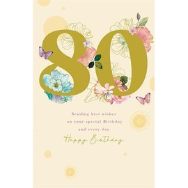 Paper Rose Female Age 80 Milestone Birthday Card - Floral Special 80th Birthday with Embossed Gold Foil - Eco-Friendly & Recyclable - Made in the UK