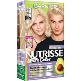 Garnier Nutrisse Ultra Color Crema nutritiva permanente para el cabello, PL1 platino ultra puro (1 kit) tinte para el cabello rubio (el embalaje puede variar), paquete de 1