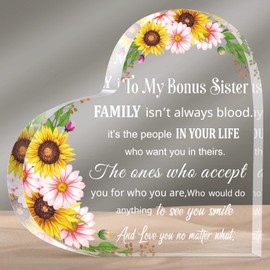Yookeer My Bonus Sister Gifts Heart Keepsake and Paperweight from Brother Clear Acrylic Sister in Law Gift for Women Friendship for Women Friend Birthday Wedding(Heart Style)