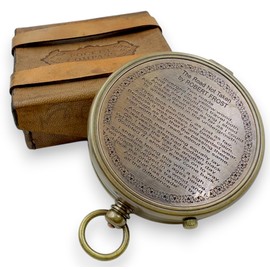 Antique Brass Compass – Robert Frost Poem Engraved, Inspirational Gift for Boys & Girls, Christian Catholic Communion, Confirmation, Birthday, Graduation, Retirement, Sentimental Gift with Case