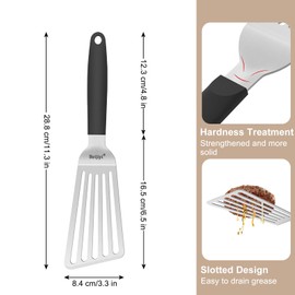 Beijiyi 11.3" Fish Spatula, Stainless Steel Slotted Spatula for Cooking Flipping Fish, Egg, Burger, Metal Kitchen Turner for Cast Iron Skillet with Silicone Handle, 1.2mm Thickened Blade