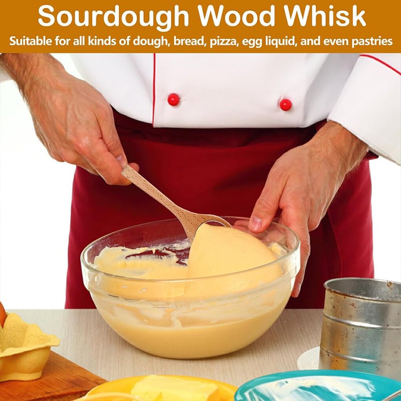 Wooden Danish Doughs Whisk for Home and Bakery Bread Baking