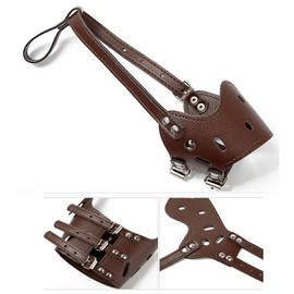 SHULLIN Small / Medium / Large Dog Muzzle Soft Adjustable Leather Dog Mouth Cover Prevents Pick-Up, Bites, Bites, Licking Scratches, Protects Your Dog's Mouth, Available in 4 Sizes (Brown) (L)