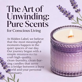 Hidden Label Lavender Scented Candle with Crackling Wooden Wick, 7.4 oz Soy Wax Jar Candle for Bedroom, Bathroom, Spa & Yoga, 55 Hour Small Candle Gift for Women