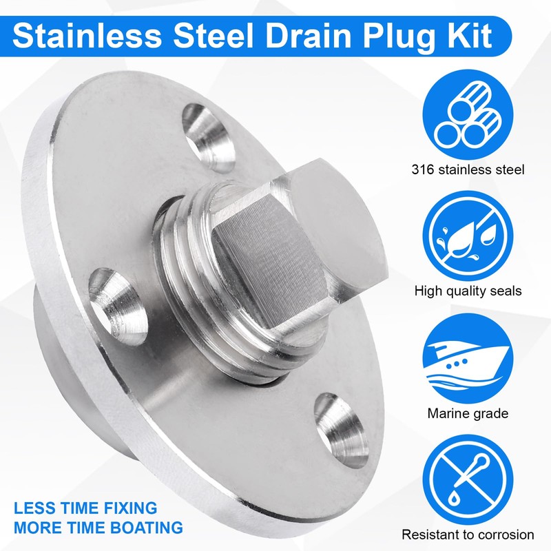 Stainless Steel Boat Drain Plug Kit Boat Plug Kit 1/2"