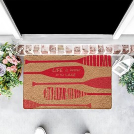 Qabliqo Pink Lake House Decor Door Mat - Lake Welcome Mats Outdoor Entrance, Lake Decor, Lake House Decor for The Home, Lake Decor Bath Mat, Life is Better at The Lake, 17x30 Inch