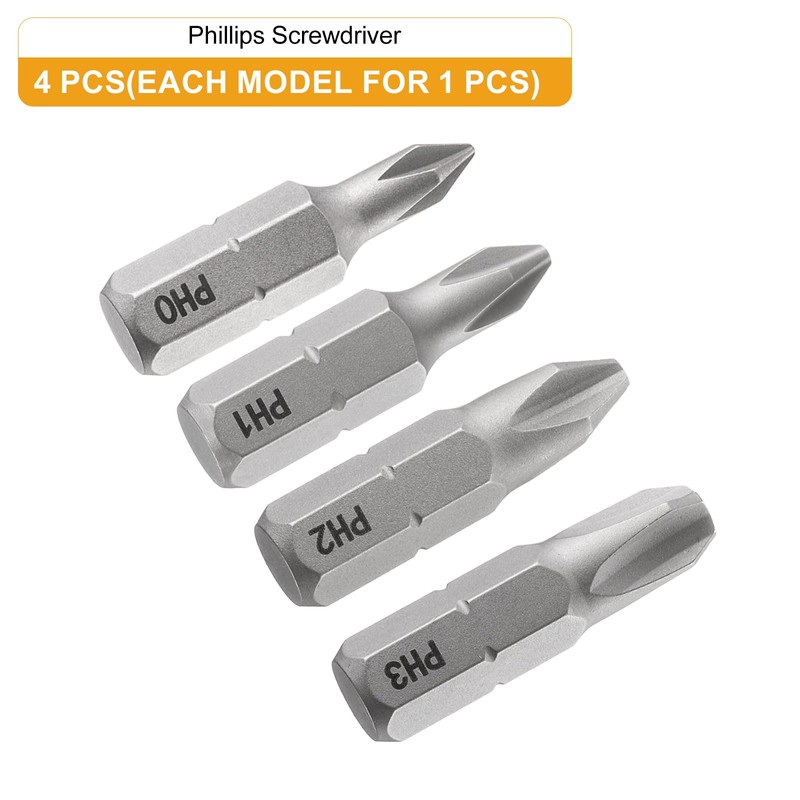 sourcing map 4pcs PH0/PH1/PH2/PH3 Phillips Screwdriver Bit 1/4" Hex Shank