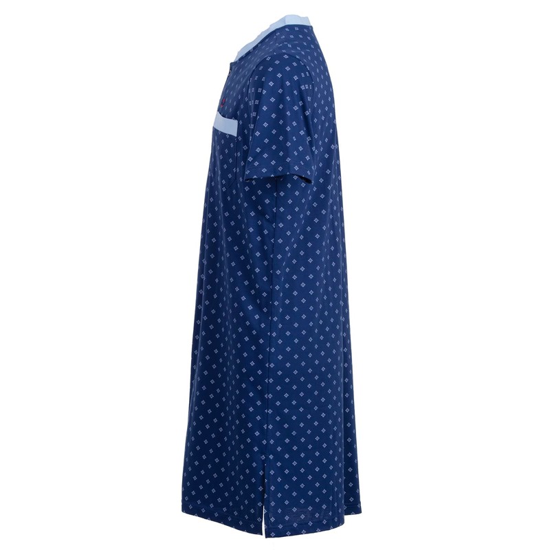 Henry Terre Men's Short-Sleeved Nightdress with Diamond Flower Chest Pocket