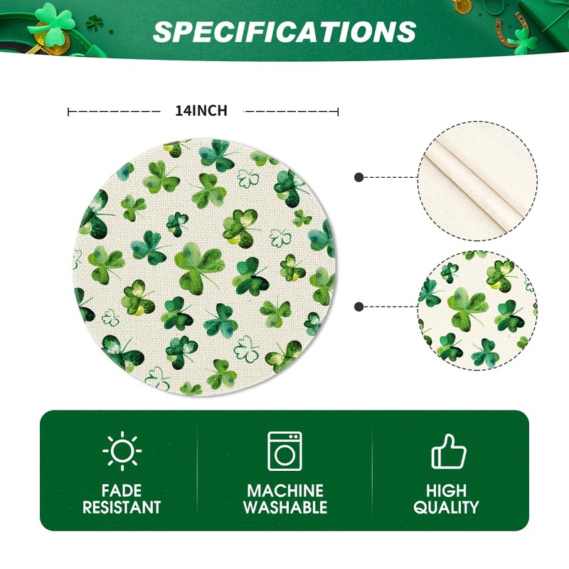 Artoid Mode Lucky Shamrock St. Patrick's Day Round Placemats Set