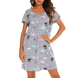 Mialucce Women's Nightwear Short Sleeve Women's Nightdresses & Nightshirts Cotton Print Nightgown Nightie Sleepwear Summer Sleepshirts