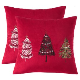 Tosleo Christmas Throw Pillow Cover 18 x 18 inch Set of 2 Red Christmas Tree Velvet Pillow case Christmas Party Decorations Embroidery Pillowcase Winter Holiday Cushion Case