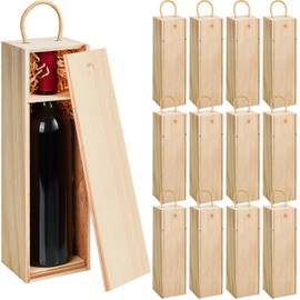 Suzile 12 Pcs Wooden Wine Boxes Set Unfinished Wood Box with Twine Handle Raffia Single Bottle for DIY Crafts Birthday Party Wedding Staff Employee Appreciation Father Day Gift 13.8'' x 3.9'' x 3.9''
