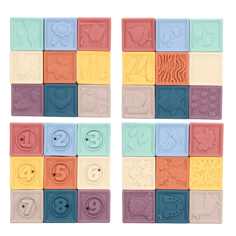9pcs Baby Blocks Toy Soft Squeeze Chewing Educational Toddler Stacking