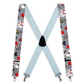 Suspender Store Novelty Casino Suspenders - 1.5-Inch Wide Elastic - X-Back - Clip - 42" for 5'0" to 5'9" tall
