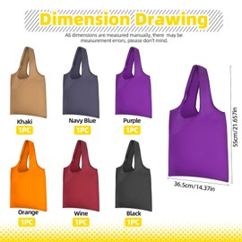 Mardatt 6Pcs 6 Colors Reusable Grocery Bag Polyester Folding Shopping Bag Bulk Washable Grocery Bag Recycle Kitchen Bag Heavy Duty Folding Bags Folded into Small Roll for Shopping Geometric Fashion