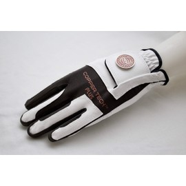 COPPER TECH Plus Woman's Golf Gloves Worn on Left Hand (White/Black, Large)