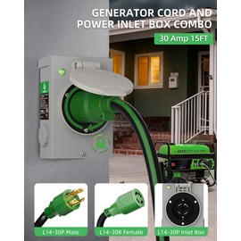 30 Amp 15FT Generator Cord and Power Inlet Box Kit, NEMA L14-30P to L14-30R, 4-Prong Generator Cord 10 AWG with Twist Lock Connector, Pre-Drilled 30 Amp Inlet Box, ETL Listed, Ready for Emergency Use