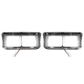Torque PAIR Chrome Headlight Bezel & Amber LED Light Strip Replacement for Kenworth T400 T600 T800 W900B W900L CL 120 132 & Peterbilt 378 379 & Freightliner FLD XL & Western Star 4900 Trucks (TR593)