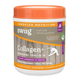 swiig Vanilla Collagen+ Protein Powder 1lb – Supports Skin, Hair, Nails & Joint Health – 20g Grass-Fed Bovine Collagen per Serving, Gluten-Free, No Artificial Ingredients