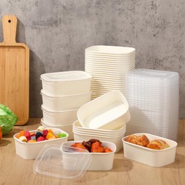 Maxdot 50 Pack Disposable Food Containers with Lids Paper Food Containers Bowls for Meal Prep, Salad, Ice Cream, Yogurt, Soup Bowls Party Leftover Box(White,25 oz)