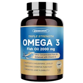 ZEBORA Aceite de pescado Omega-3 de triple potencia 2000 mg  rTG Omega 3 de ultra alta potencia  Favorece la salud cardíaca, cerebral, ocular,...     