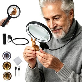 Dilzekui 5X&10X Neck Handheld 2-in-1 Magnifying Glass for Reading w/Light