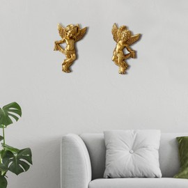 JISADER Set of 2 Resin Angel Cherub Wall Sculptures Angelic Figure Lovely 5.7inch Tall Wall Decoration for Living Room Lightweight