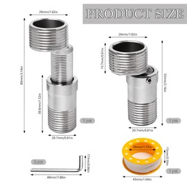 Sxutop Pack of 2 Shower Fitting Adaptors Adjustable Length Male Thread S Connection Stainless Steel 360° Adjustable Angled Long Curved Base Offset by 10 mm for Kitchens and Bathrooms
