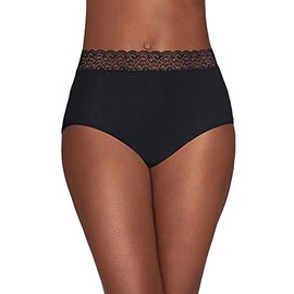 Vanity Fair Women's Flattering Lace Cotton Stretch Panties, Brief-Black, 6