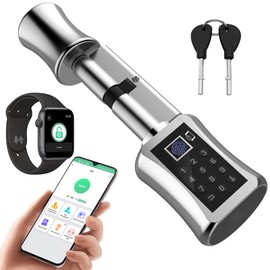 eLinkSmart Door Lock Cylinder 80 mm (40/40) with Phone App Fingerprint Password Key - Suitable for Most EU Door Locks DIY Quick Assembly Remote Authorisation USB
