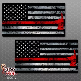Sticker Sector Thin Red Line Axe Flag Stickers 2 Pack - Car Truck Window Vinyl Decal USA FS2034