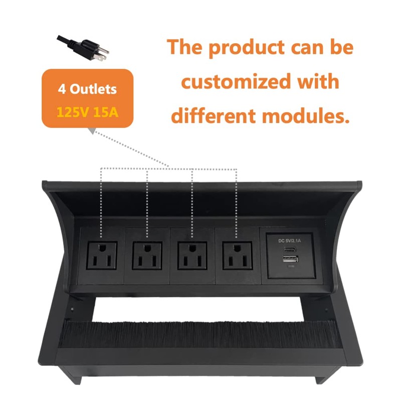 ZESHAN Brush Cable Cubby Connectivity Box Conference Table Power Box