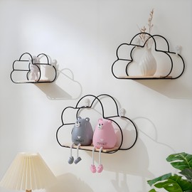 Jentyata Cloud Shelves for Wall - Set of 3 Floating Shelves with Wooden Boards | Modern Room Decor Shelves（Nordic Wall Shelf, Gold/Black） Bedroom & Living Room Storage (Black)